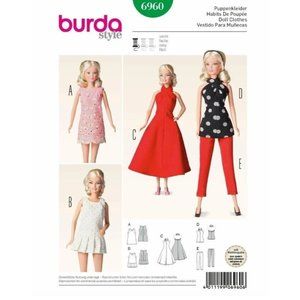 Burda 6960 11.5" Doll Clothes Cocktail Dress Tennis Sundress Pants Top Pattern